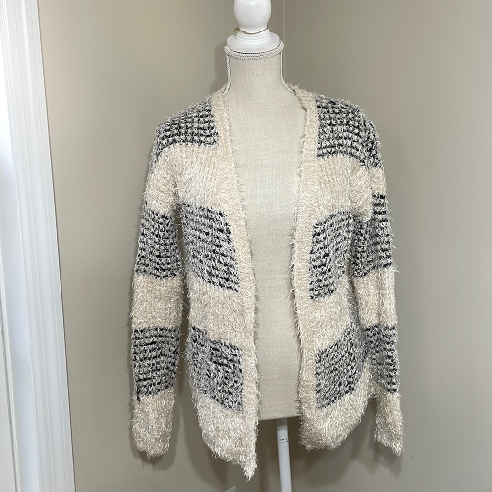 Black and White knit shag cardigan